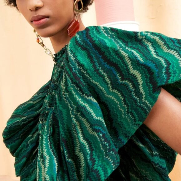 NWT ULLA JOHNSON Silk Ilaria Midi Dress in Peacock XS $850 - Picture 9 of 11